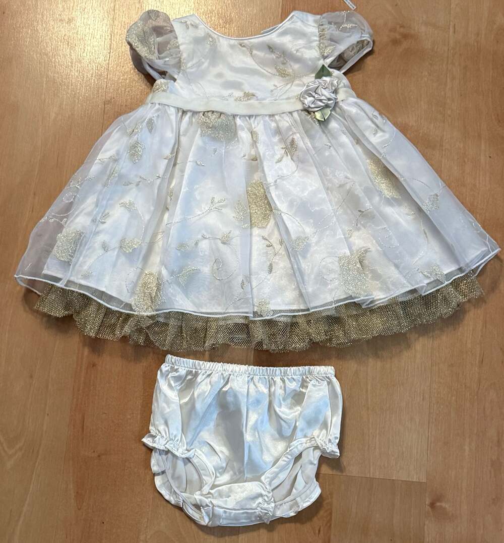 Koala Baby Infant Baby Girls White Gold Fancy Party Dress with Bloomers